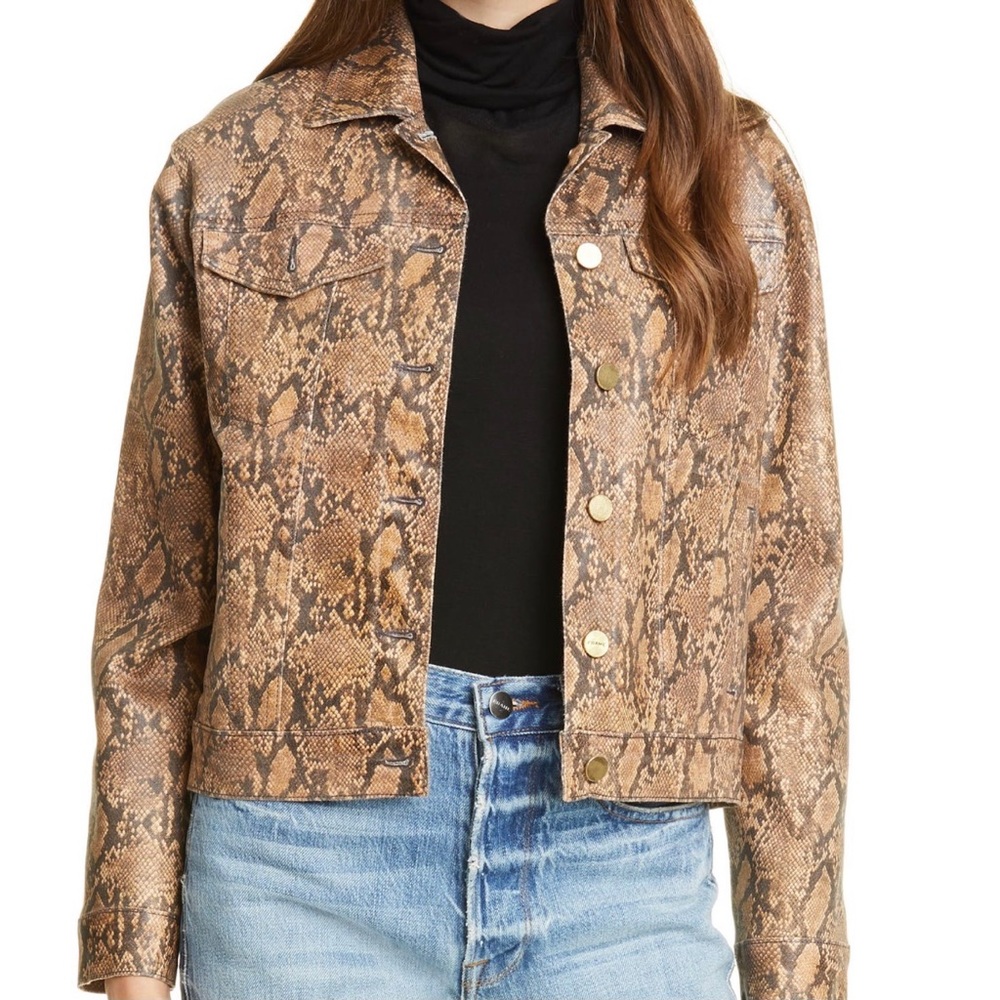 FRAME Le Vintage Python Print Coated Denim Jacket